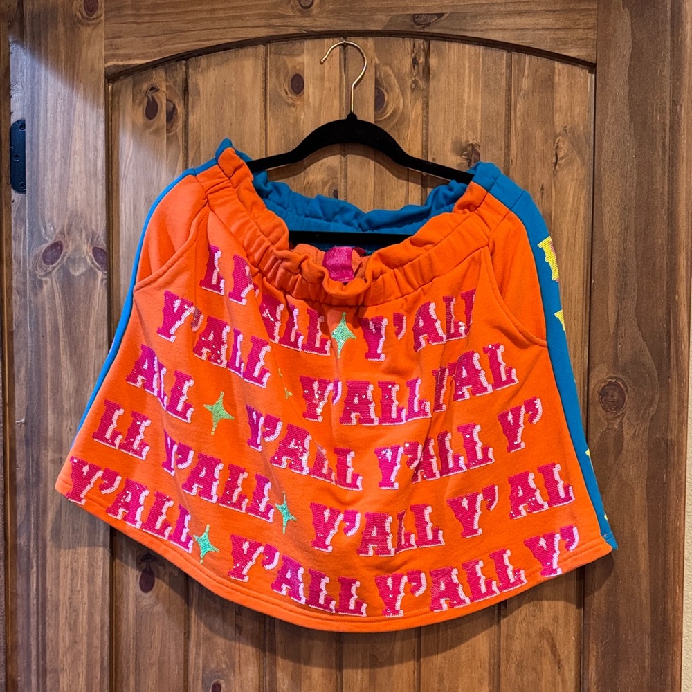 QUEEN OF SPARKLES Orange and Blue Mini Skirt